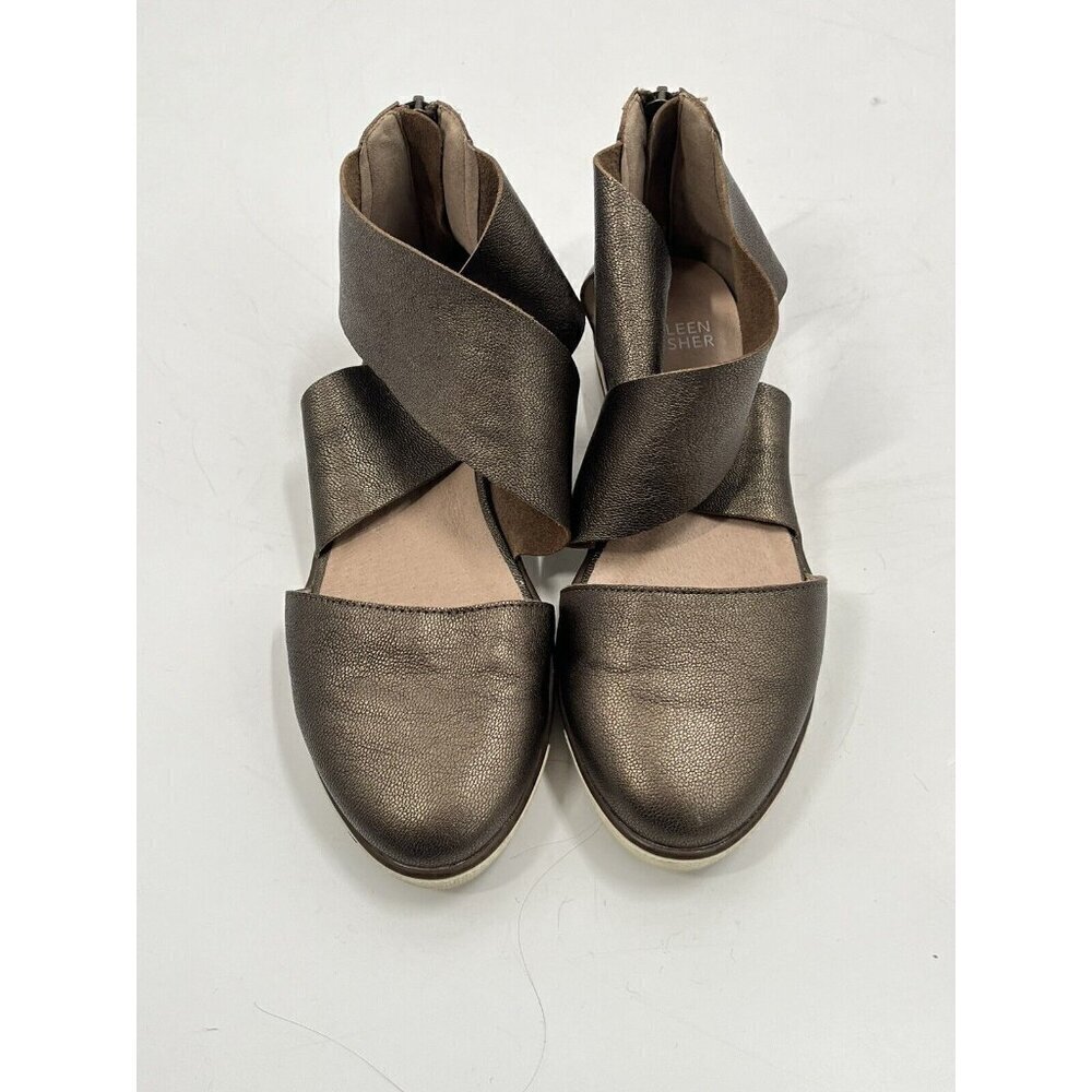 Eileen Fisher Sport Gold Brown Metallic Leather Suede Flats Sz 6.5 - Picture 6 of 9
